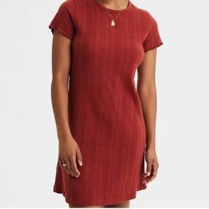 American Eagle T-Shirt Dress Women’s Size S Rust Ribbed Lettuce Trim Casual